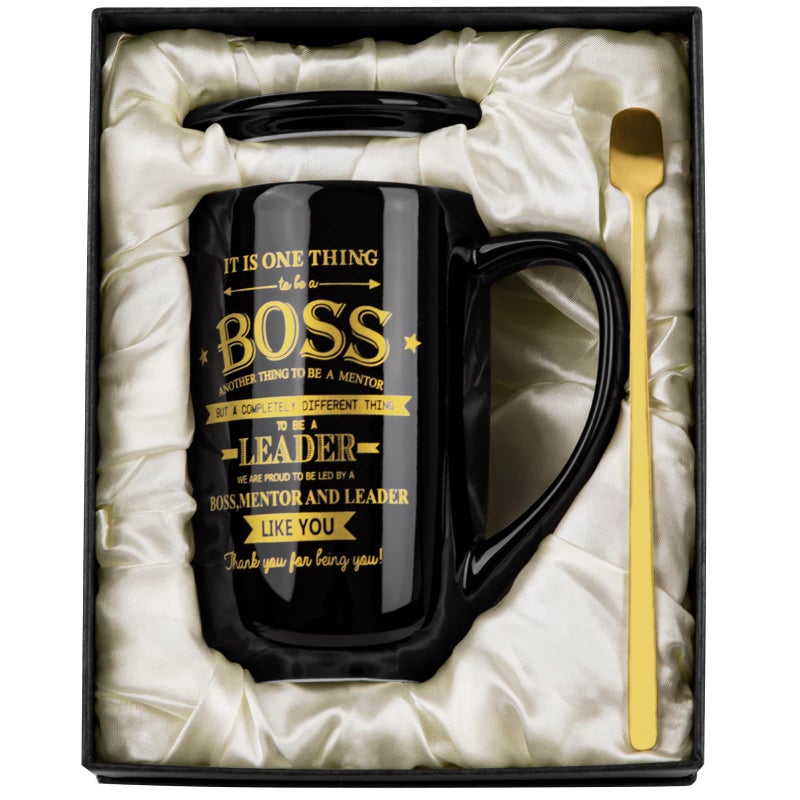 Doublewhale Boss Gifts - Best Bosses Day Gifts for Men Women - Funny Office Appreciation Gift for Boss Lady, Manager, Leader Female Male Birthday, Large 18 Oz Metal Glaze Ceramic Mug with Cards, Gorgeous Gift Box - Image 1